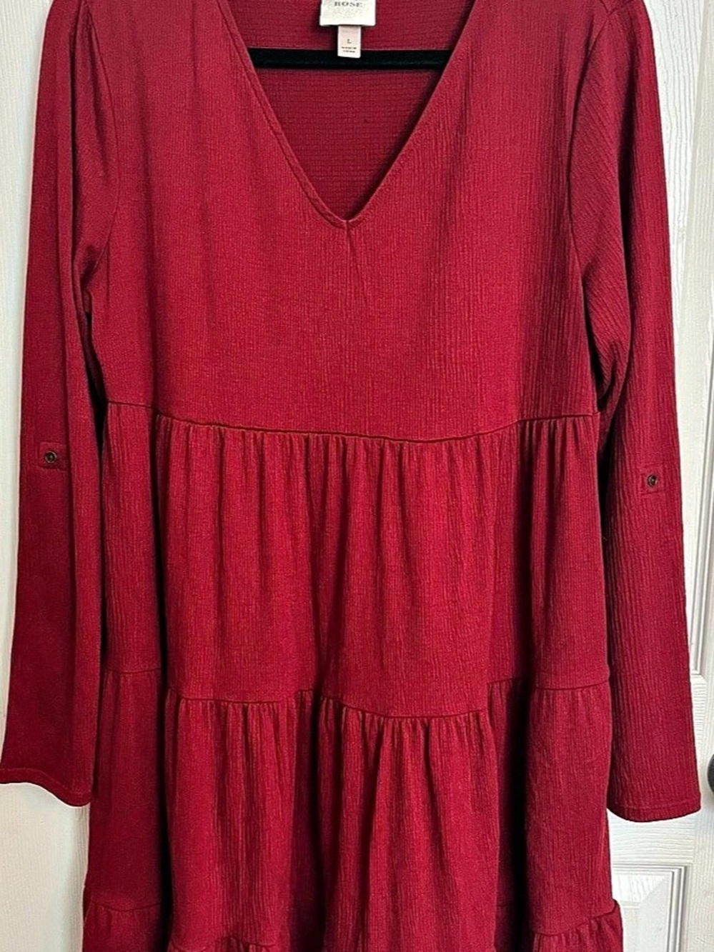 KNOX ROSE Tiered V-Neck Mini Dress in Red Size Large Like New
